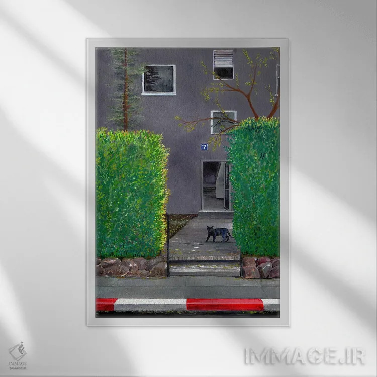 تابلو دکوراتیو گربه سیاه اثر میری اشت - نمای قابدار سفید