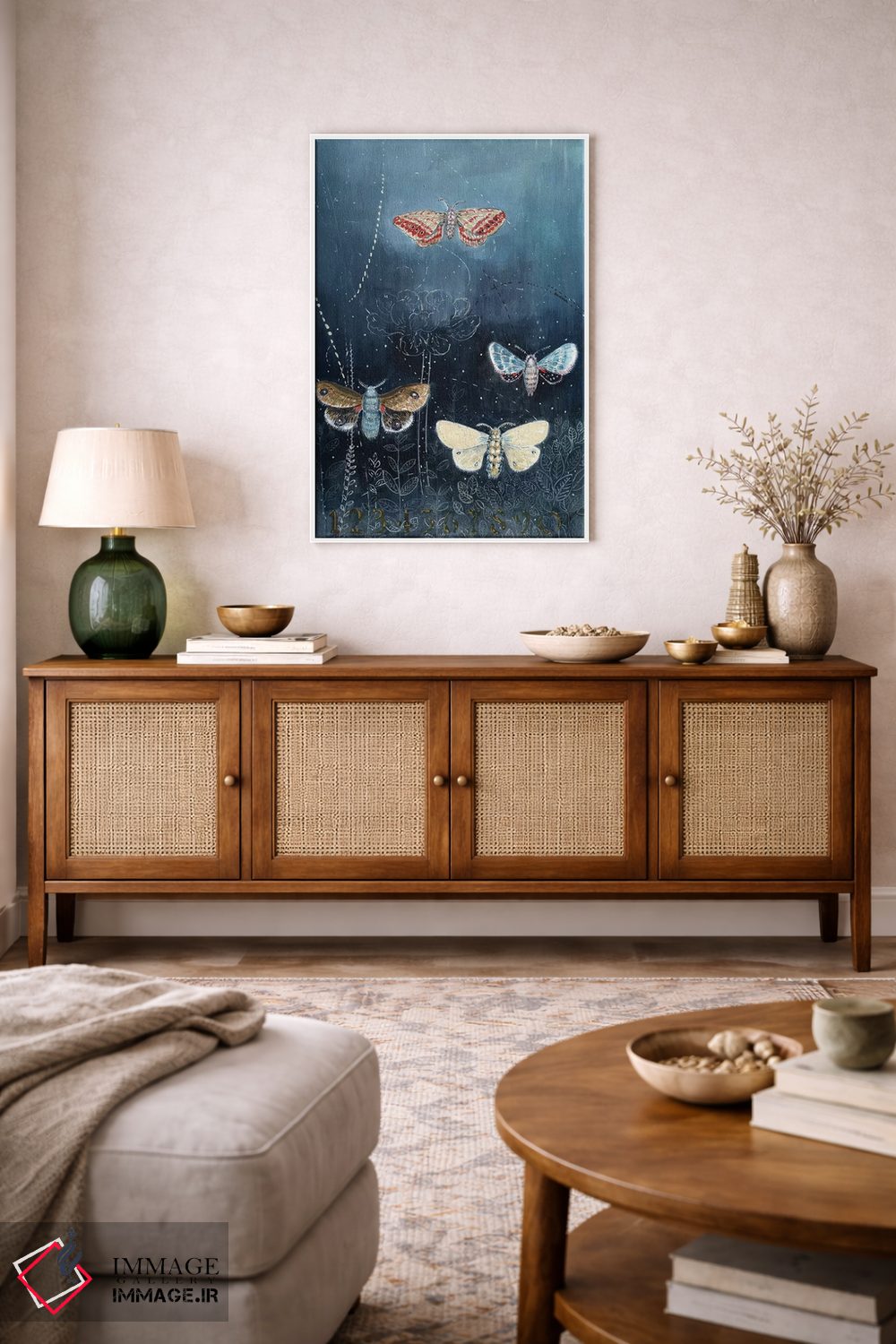 تابلو مدرن شب پره های شبانه روی زمینه آبی اثر میری اشت - D3W