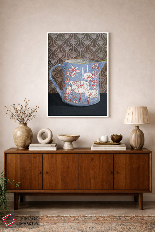 تابلو مدرن گلدان گل دار آبی کم رنگ اثر میری اشت - D1W