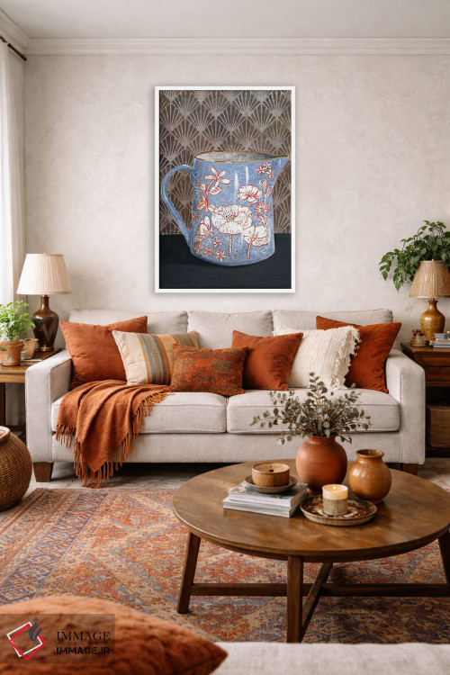 تابلو مدرن گلدان گل دار آبی کم رنگ اثر میری اشت - D3W