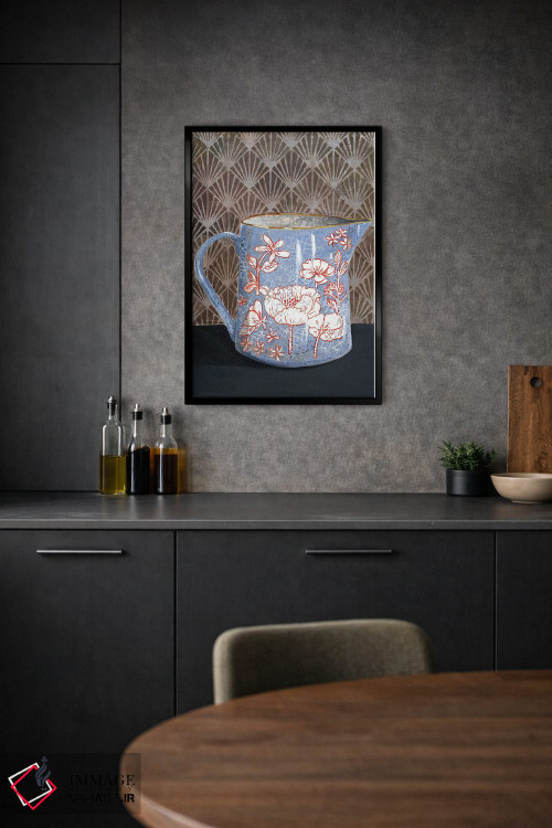 تابلو مدرن گلدان گل دار آبی کم رنگ اثر میری اشت - D2B