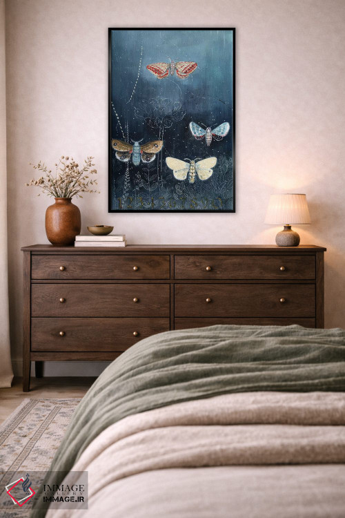 تابلو مدرن شب پره های شبانه روی زمینه آبی اثر میری اشت - D5B