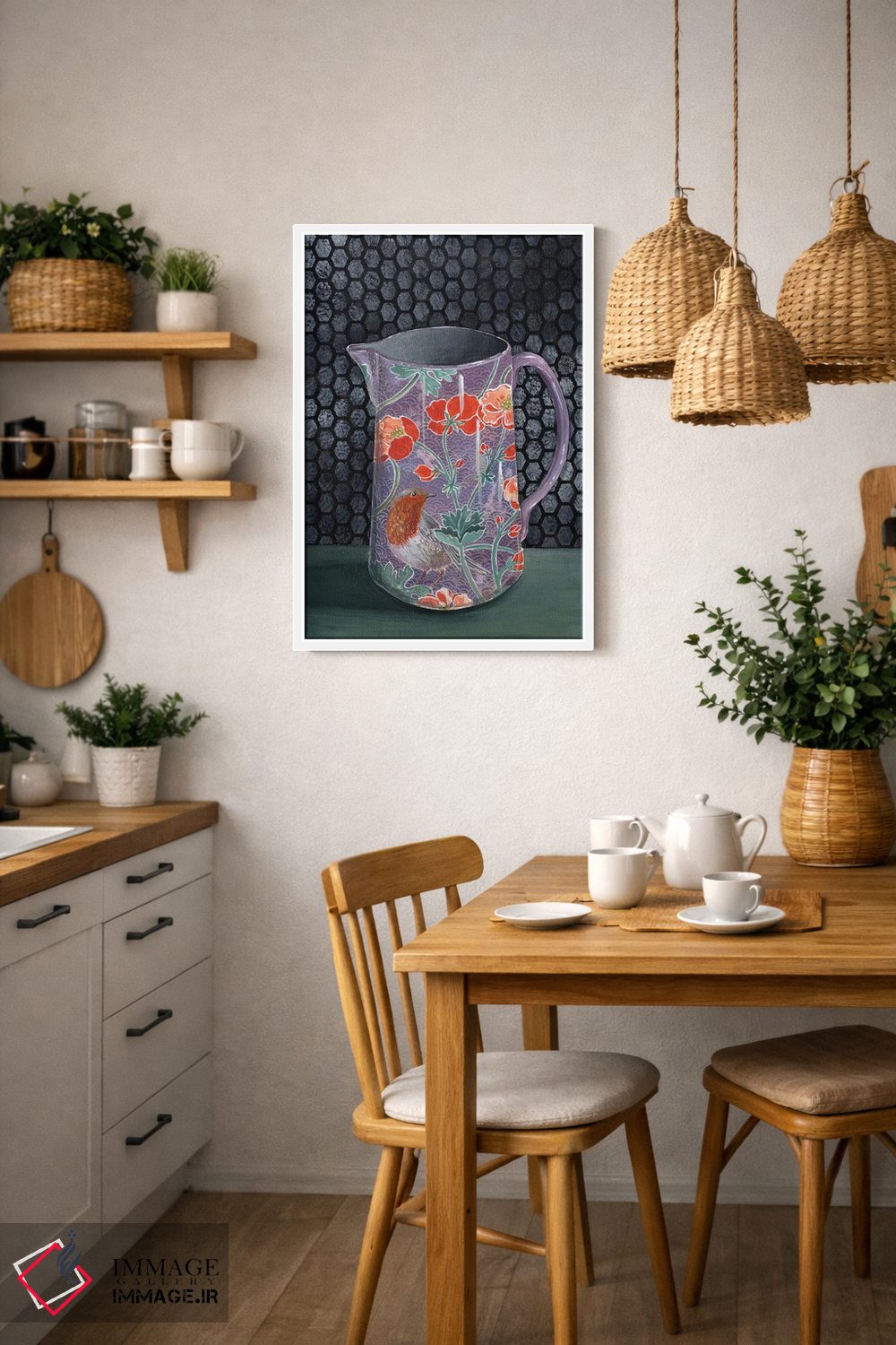 تابلو مدرن گلدان بنفش با سینه سرخ اثر میری اشت - D3W