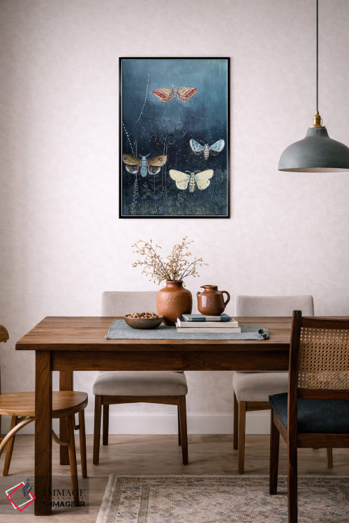 تابلو مدرن شب پره های شبانه روی زمینه آبی اثر میری اشت - D6B