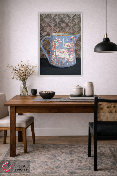 تابلو مدرن گلدان گل دار آبی کم رنگ اثر میری اشت - D4W