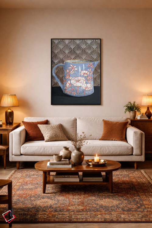 تابلو مدرن گلدان گل دار آبی کم رنگ اثر میری اشت - D5B