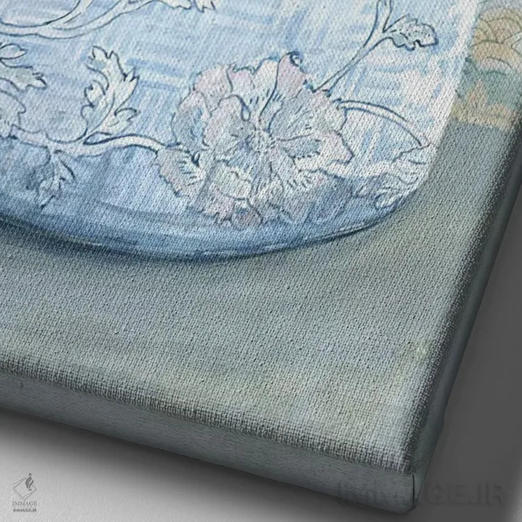 تابلو مدرن گلدان چینی آبی اثر میری اشت - نمای نزدیک بافت بوم