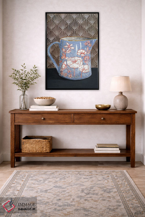 تابلو مدرن گلدان گل دار آبی کم رنگ اثر میری اشت - D6B