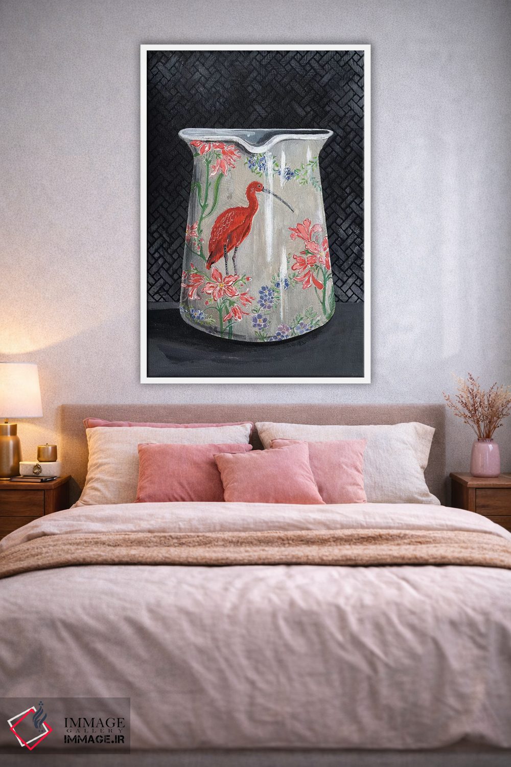 تابلو مدرن گلدان با نقش ایبیس سرخ اثر میری اشت - D2W