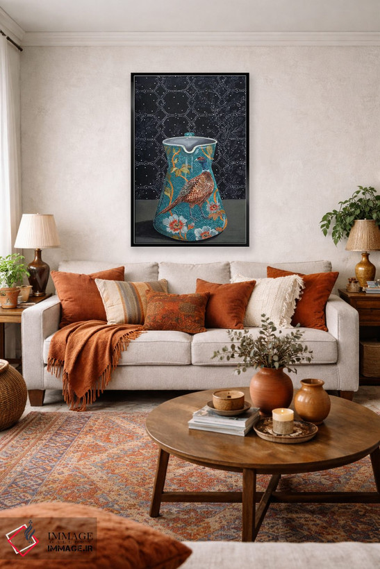 تابلو مدرن پارچ فیروزه ای با نقش قرقاول اثر میری اشت - D5B