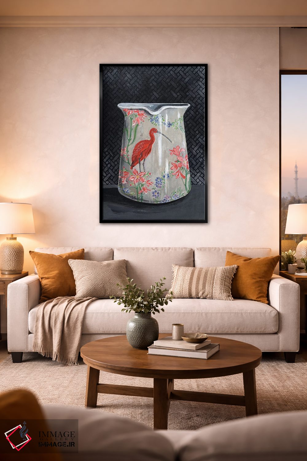 تابلو مدرن گلدان با نقش ایبیس سرخ اثر میری اشت - D3B
