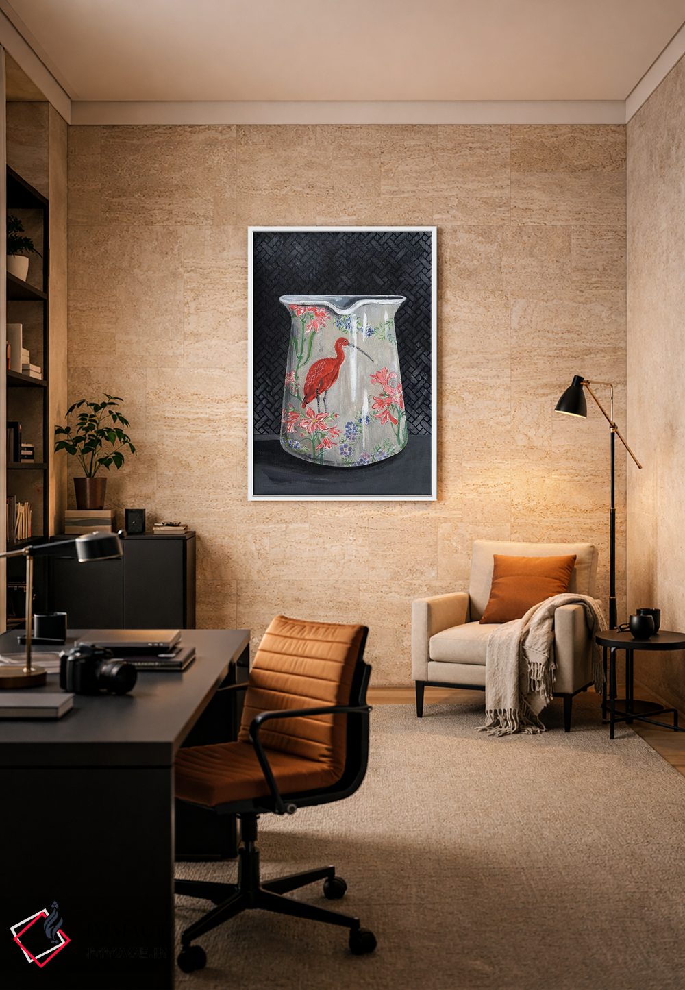 تابلو مدرن گلدان با نقش ایبیس سرخ اثر میری اشت - D6W