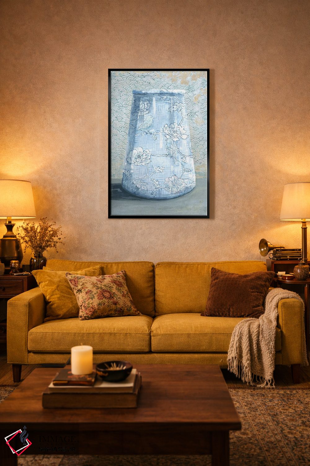 تابلو مدرن گلدان چینی آبی اثر میری اشت - D2B