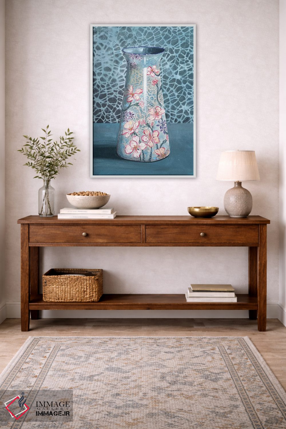 تابلو مدرن گلدان گل دار آبی-خاکستری اثر میری اشت - D2W