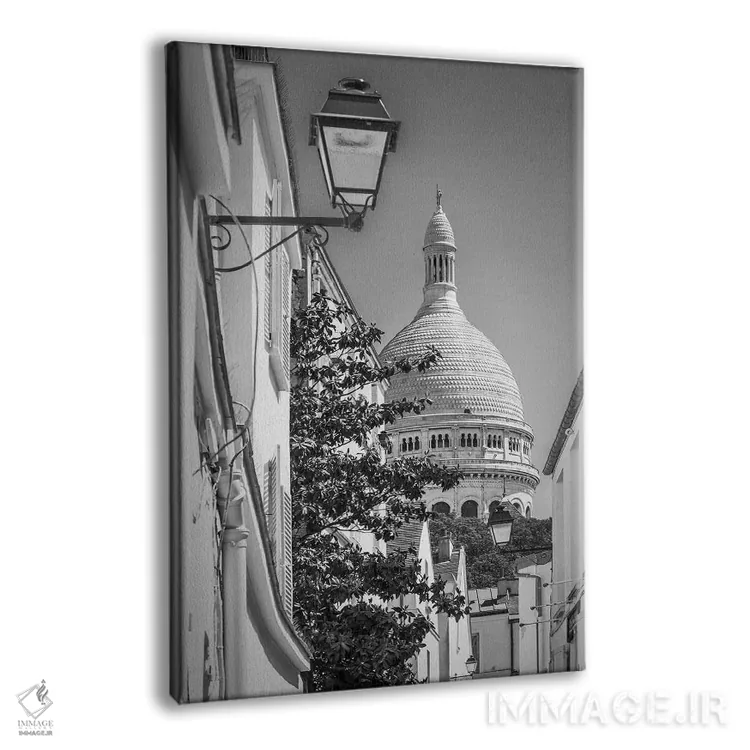 تابلو دکوراتیو کوچه مون مارتر پاریس با گنبد سکره کور اثر ملانی ویولا - نمای پرسپکتیو محصول