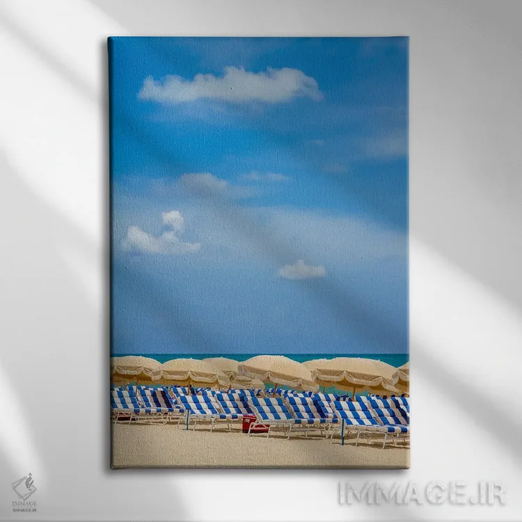 تابلو دکوراتیو صحنه ای آرامش بخش از ساحل اثر ملانی ویولا - نمای روبهرو روی دیوار