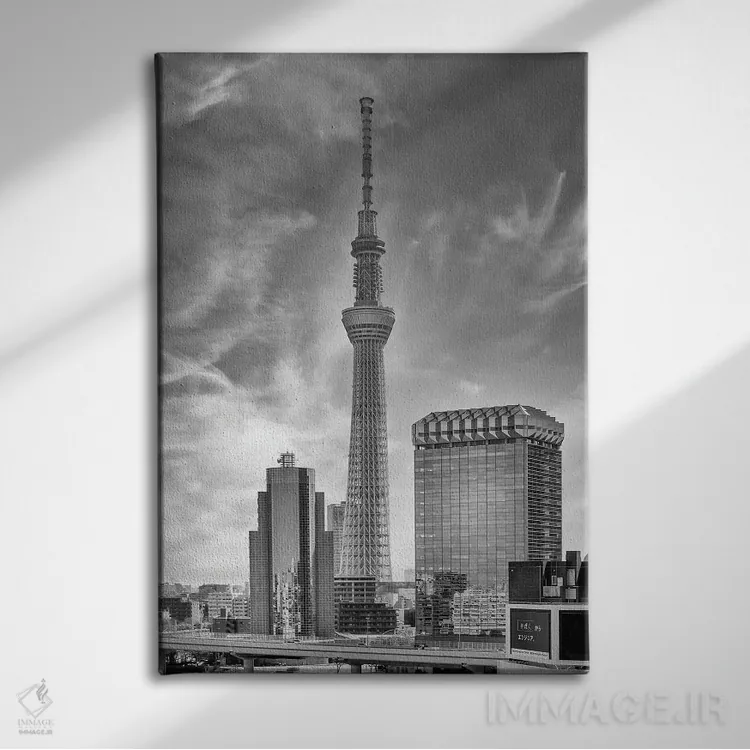 تابلو دکوراتیو توکیو اسکای تری چشمگیر در کنار رودخانه سومیدا اثر ملانی ویولا - نمای روبهرو روی دیوار