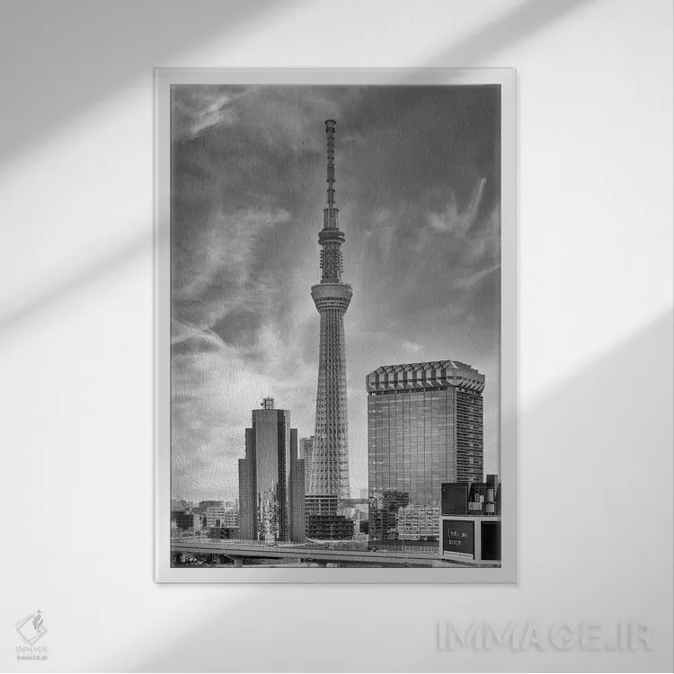 تابلو دکوراتیو توکیو اسکای تری چشمگیر در کنار رودخانه سومیدا اثر ملانی ویولا - نمای قابدار سفید
