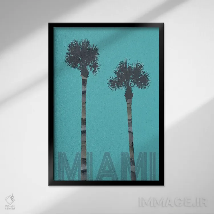 تابلو دکوراتیو نخل های میامی اثر ملانی ویولا - نمای قابدار مشکی