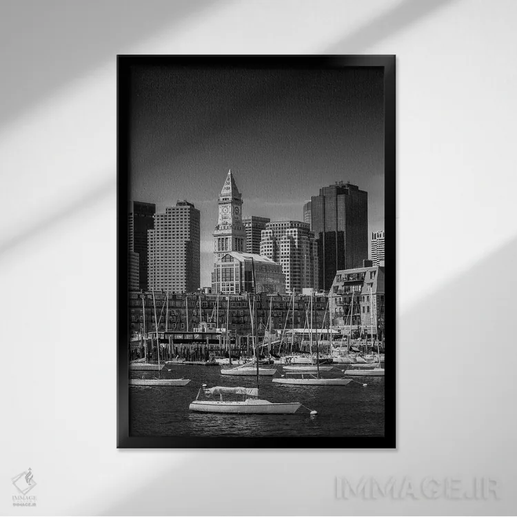 تابلو دکوراتیو خط افق بوستون، منطقه نورث اند و بخش مالی اثر ملانی ویولا - نمای قابدار مشکی