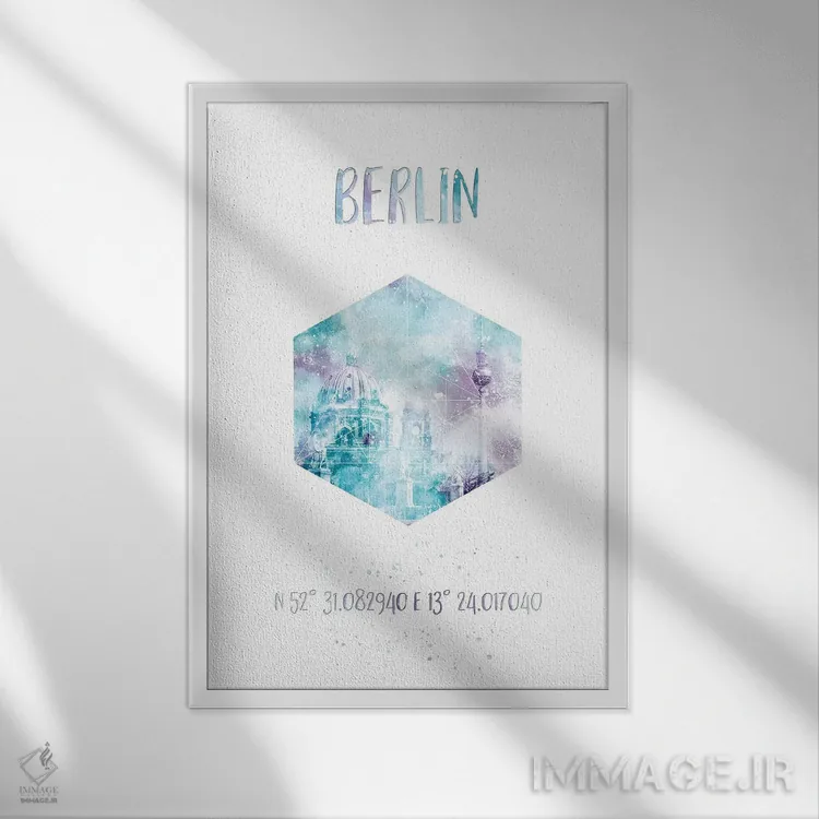 تابلو دکوراتیو مختصات کلیسای جامع برلین و برج تلویزیون اثر ملانی ویولا - نمای قابدار سفید