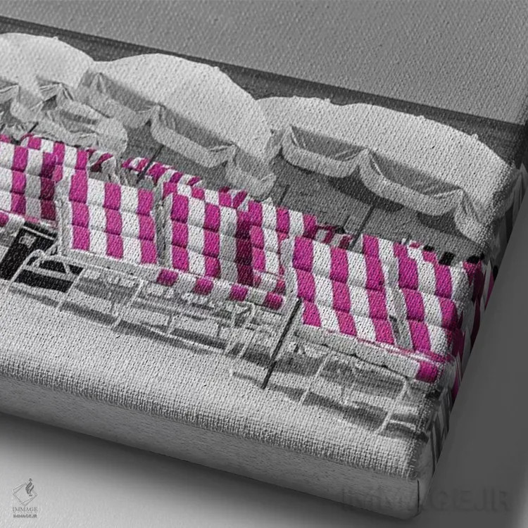 تابلو دکوراتیو صحنه ساحل با برجستگی رنگ صورتی اثر ملانی ویولا - نمای نزدیک بافت بوم