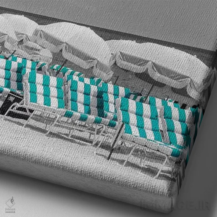 تابلو دکوراتیو صحنه ساحل با برجستگی رنگ فیروزه ای اثر ملانی ویولا - نمای نزدیک بافت بوم