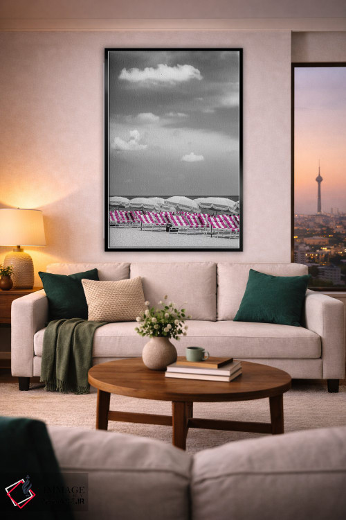 تابلو دکوراتیو صحنه ساحل با برجستگی رنگ صورتی اثر ملانی ویولا - D2B