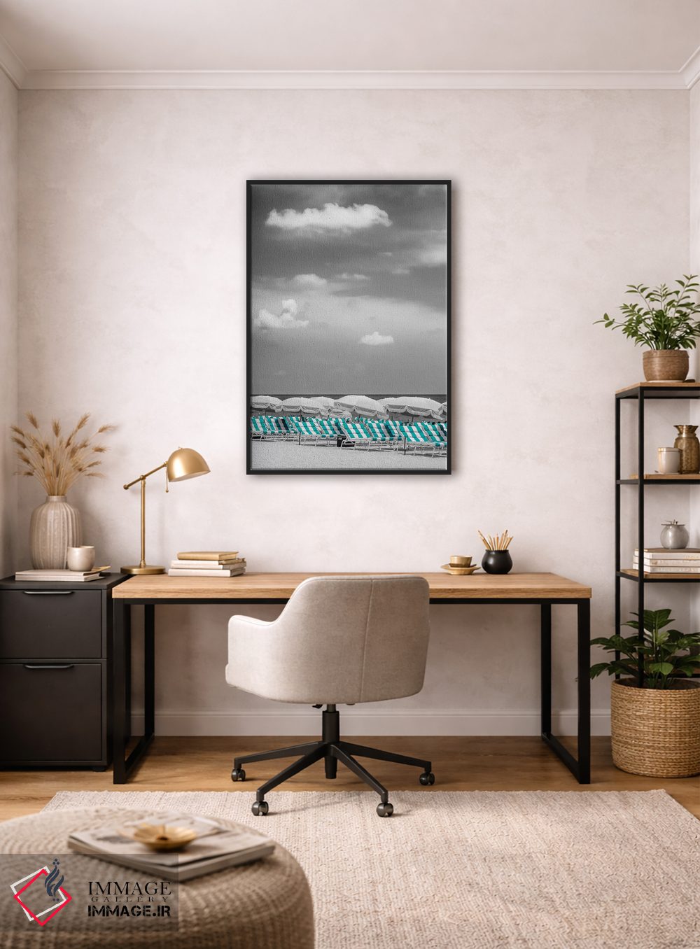 تابلو دکوراتیو صحنه ساحل با برجستگی رنگ فیروزه ای اثر ملانی ویولا - D4B