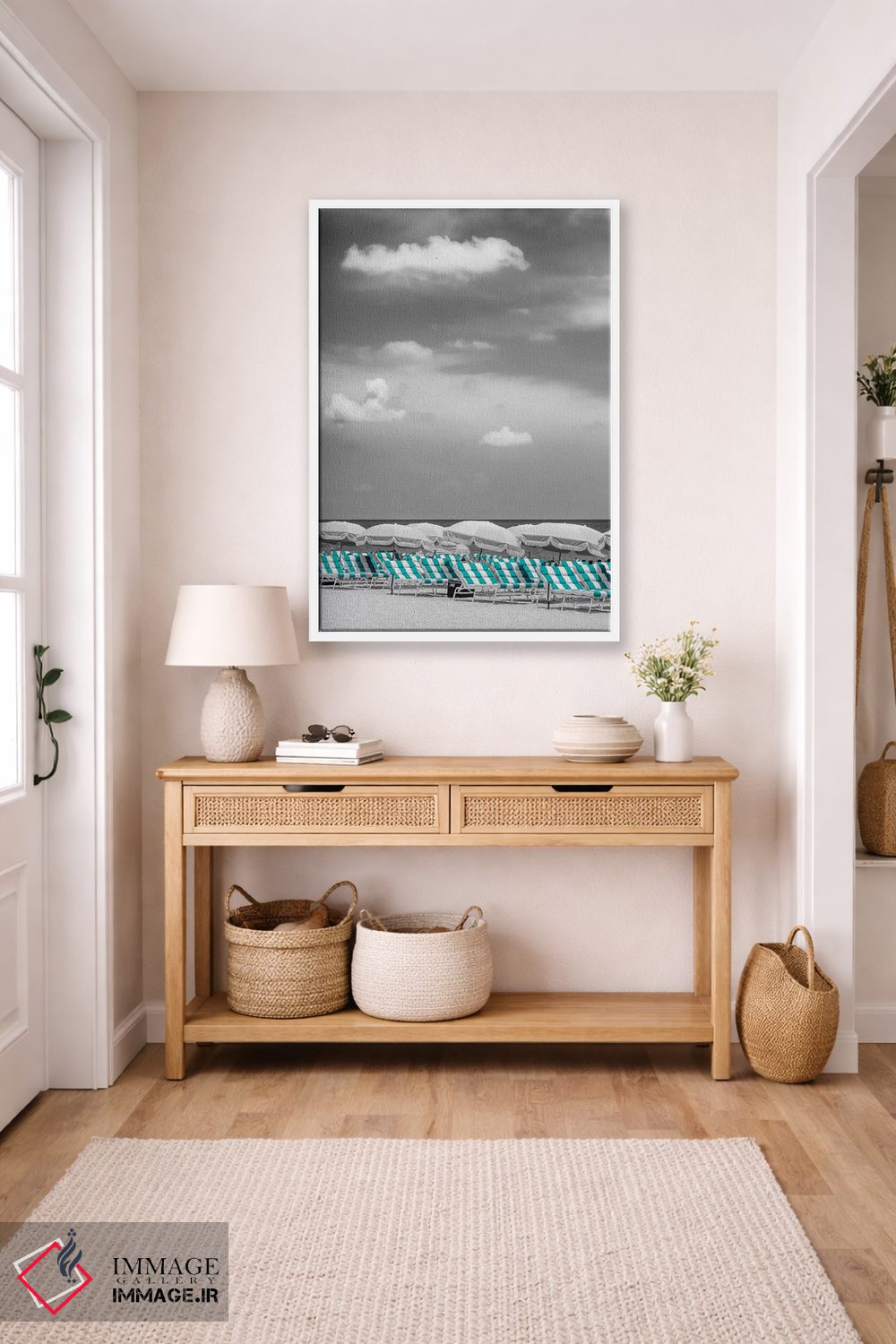 تابلو دکوراتیو صحنه ساحل با برجستگی رنگ فیروزه ای اثر ملانی ویولا - D6W