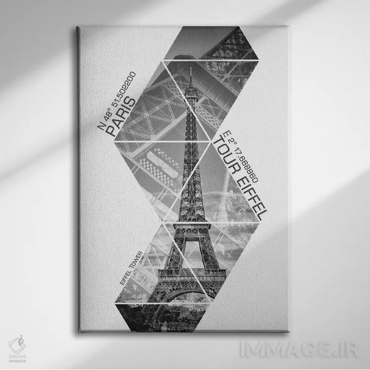 تابلو دکوراتیو مختصات برج ایفل پاریس III اثر ملانی ویولا - نمای روبهرو روی دیوار