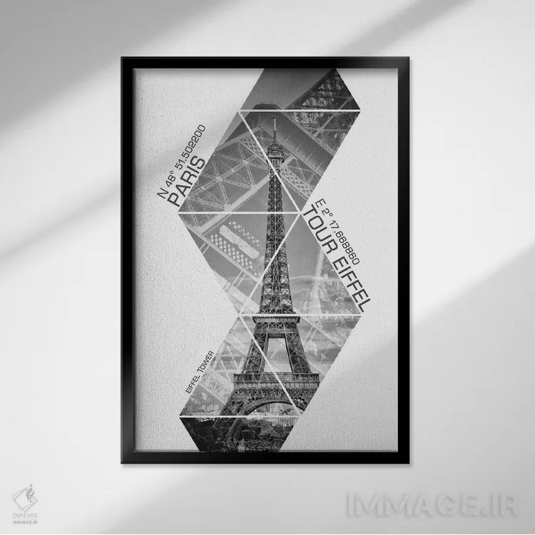 تابلو دکوراتیو مختصات برج ایفل پاریس III اثر ملانی ویولا - نمای قابدار مشکی