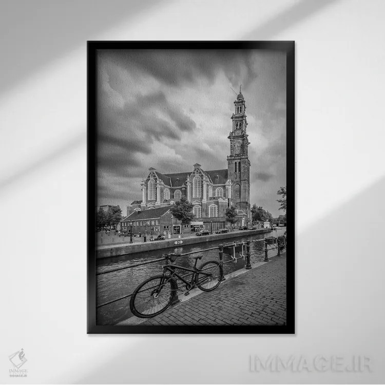 تابلو دکوراتیو کلیسای وستر و پرینس خرخت آمستردام اثر ملانی ویولا - نمای قابدار مشکی