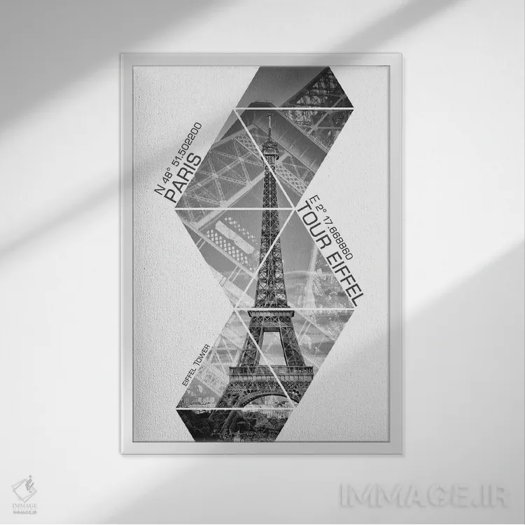 تابلو دکوراتیو مختصات برج ایفل پاریس III اثر ملانی ویولا - نمای قابدار سفید