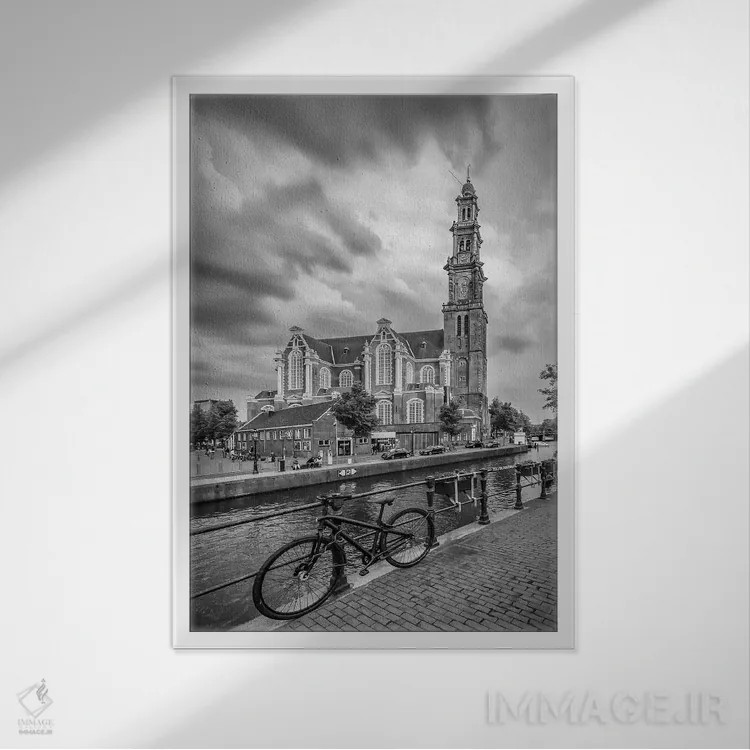 تابلو دکوراتیو کلیسای وستر و پرینس خرخت آمستردام اثر ملانی ویولا - نمای قابدار سفید