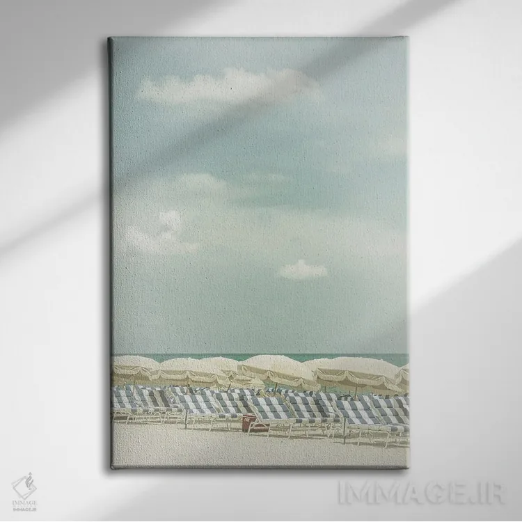 تابلو دکوراتیو صحنه ساحلی وینتیج اثر ملانی ویولا - نمای روبهرو روی دیوار