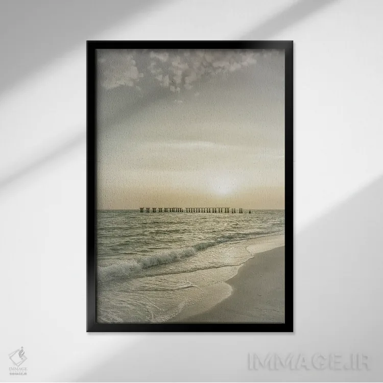 تابلو دکوراتیو غروب جزیره گاسپاریلا | وینتیج اثر ملانی ویولا - نمای قابدار مشکی