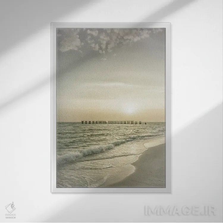 تابلو دکوراتیو غروب جزیره گاسپاریلا | وینتیج اثر ملانی ویولا - نمای قابدار سفید