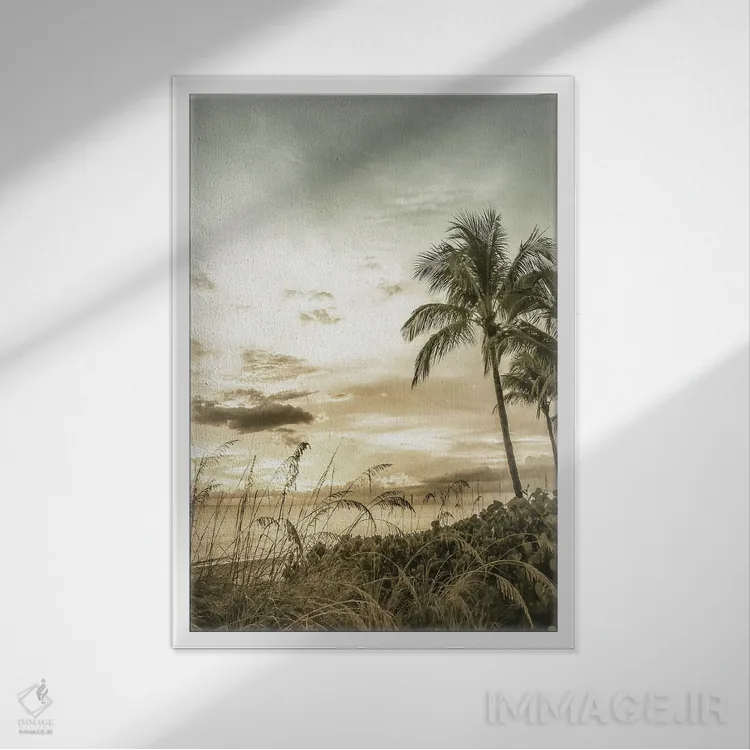 تابلو دکوراتیو غروب درخشان ساحل بونیتا | وینتیج اثر ملانی ویولا - نمای قابدار سفید