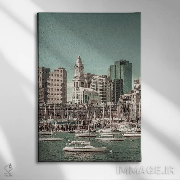 تابلو دکوراتیو خط افق بوستون شمالی و منطقه مالی اثر ملانی ویولا - نمای روبهرو روی دیوار