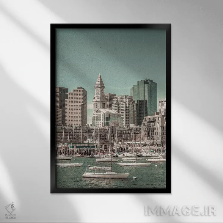 تابلو دکوراتیو خط افق بوستون شمالی و منطقه مالی اثر ملانی ویولا - نمای قابدار مشکی