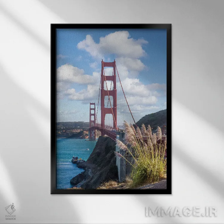 تابلو دکوراتیو پل معروف گلدن گیت اثر ملانی ویولا - نمای قابدار مشکی
