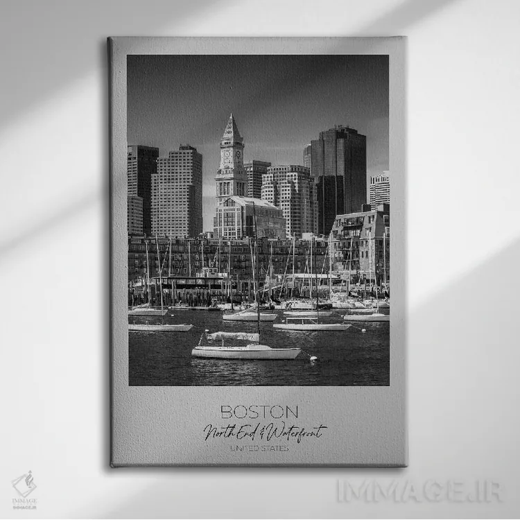 تابلو دکوراتیو در کانون توجه: خط افق شمال شهر و اسکله بوستون اثر ملانی ویولا - نمای روبهرو روی دیوار