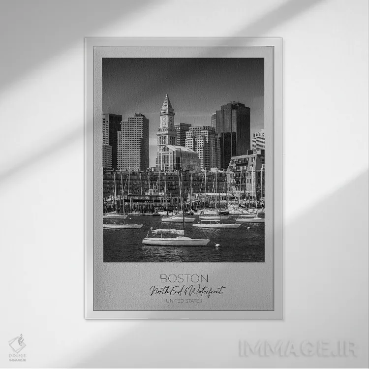 تابلو دکوراتیو در کانون توجه: خط افق شمال شهر و اسکله بوستون اثر ملانی ویولا - نمای قابدار سفید