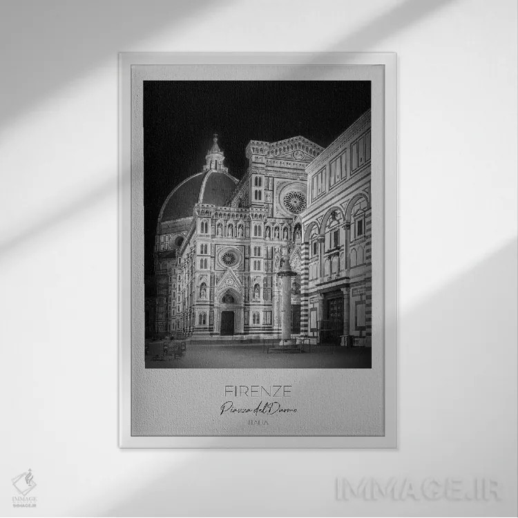 تابلو دکوراتیو در کانون توجه: کلیسای جامع فلورانس و غسل تعمیدگاه اثر ملانی ویولا - نمای قابدار سفید