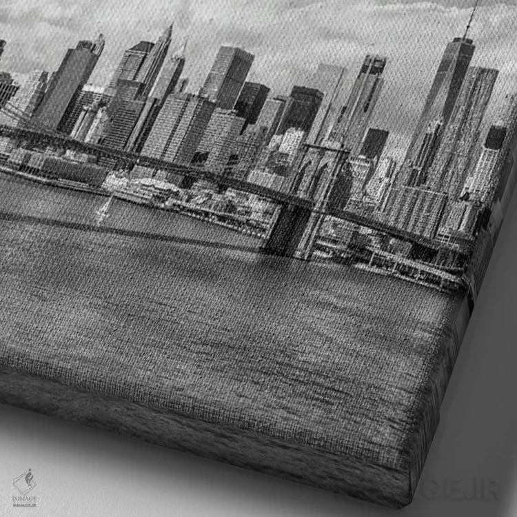 تابلو دکوراتیو پل بروکلین و منهتن جنوبی نیویورک با متن و چشم انداز اثر ملانی ویولا - نمای نزدیک بافت بوم