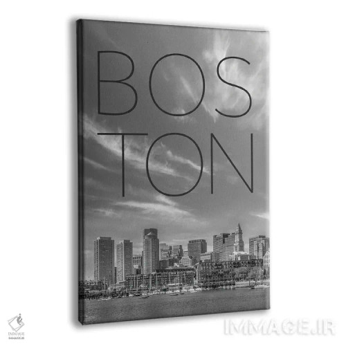 تابلو دکوراتیو نمای آسمان خراش های بوستون، منطقه مالی و نورث اند با متن اثر ملانی ویولا - نمای پرسپکتیو محصول