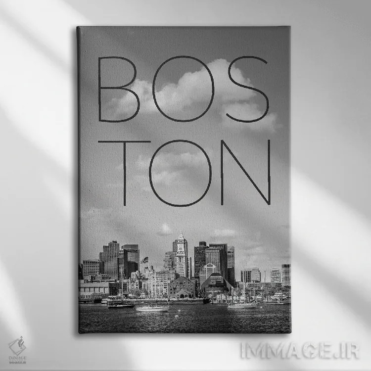 تابلو دکوراتیو چشم انداز آسمان خراش های بوستون، نورث اند و منطقه مالی با م… اثر ملانی ویولا - نمای روبهرو روی دیوار