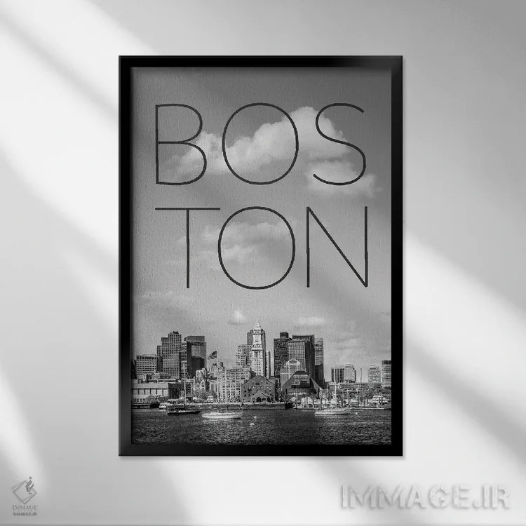 تابلو دکوراتیو چشم انداز آسمان خراش های بوستون، نورث اند و منطقه مالی با م… اثر ملانی ویولا - نمای قابدار مشکی