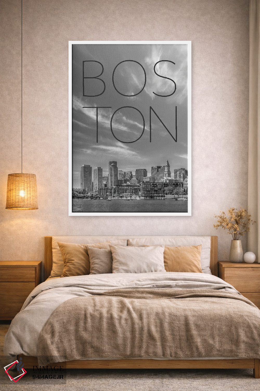 تابلو دکوراتیو نمای آسمان خراش های بوستون، منطقه مالی و نورث اند با متن اثر ملانی ویولا - D1W